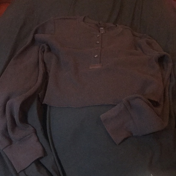 Waffle long sleeve crop henley - Dark chocolate - Picture 5 of 8